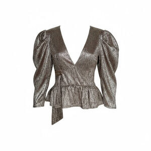 NWT Sabina Musayev cosmos lurex belted puff sleeve top Small